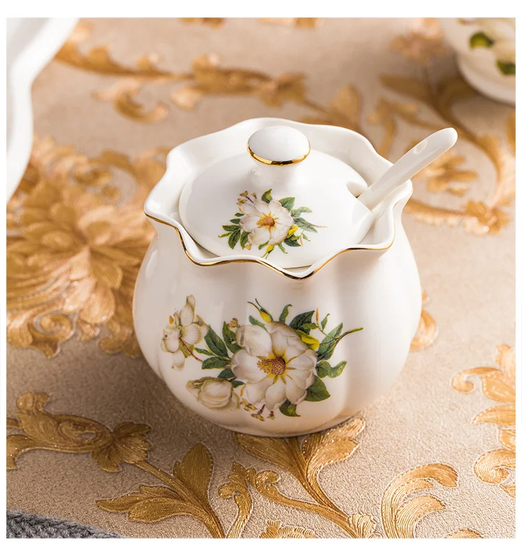 European Ceramic Seasoning Jar Soy Sauce Bottle Set Kitchen Household Vinegar Oil Can Salt and Sugar Seasoning Box Combination