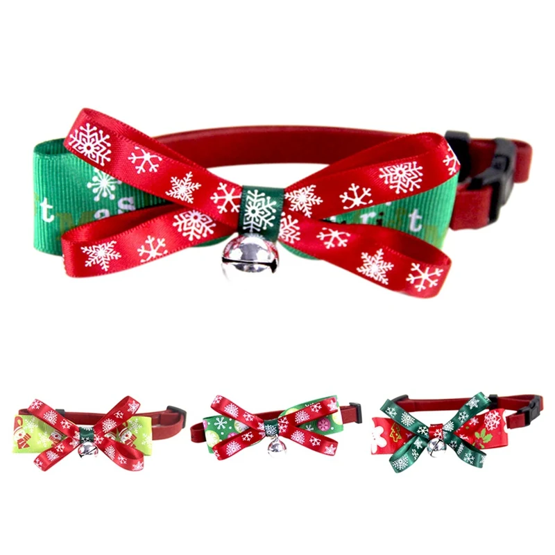 

Christmas Gift Dog Cat Collar Breakaway With Bell Double Layer Bowknots Adjustable Kitten Collars