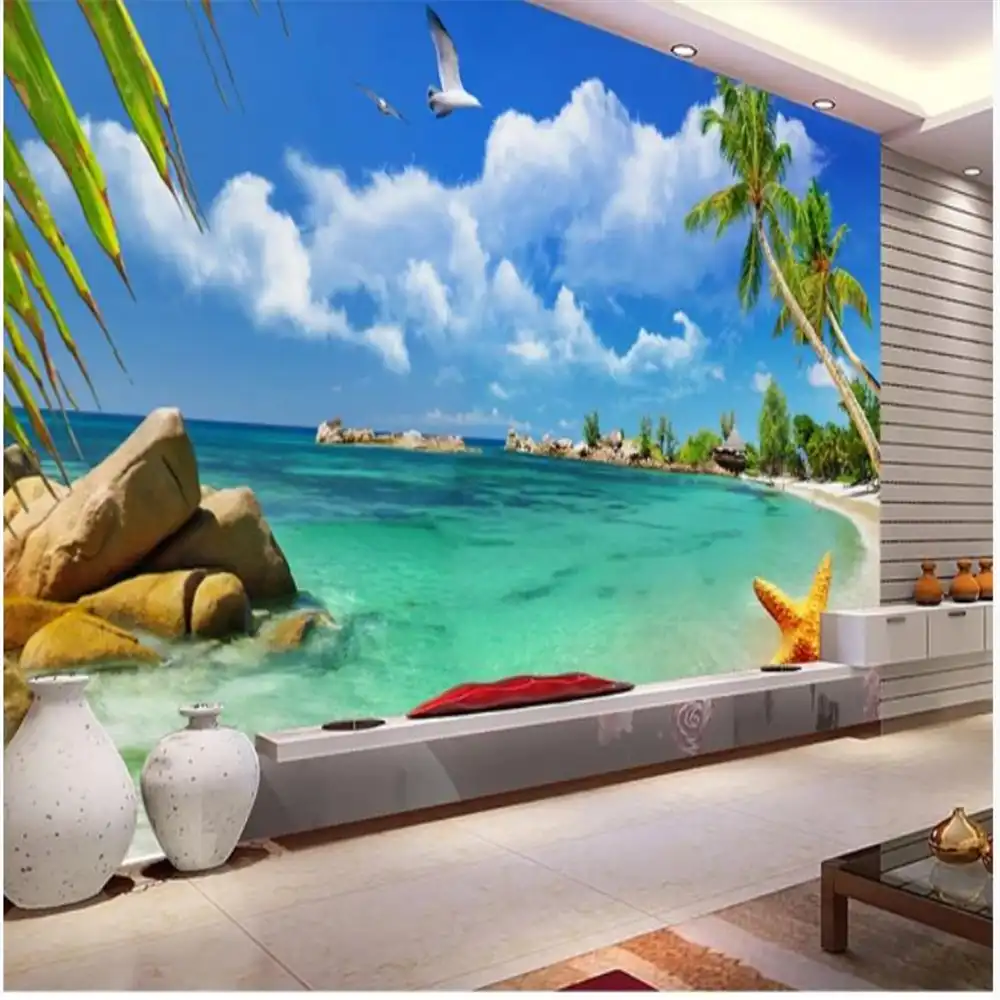 3d 壁紙窓壁画壁紙海辺壁紙風景装飾画テレビ背景の壁の絵 壁紙 Aliexpress