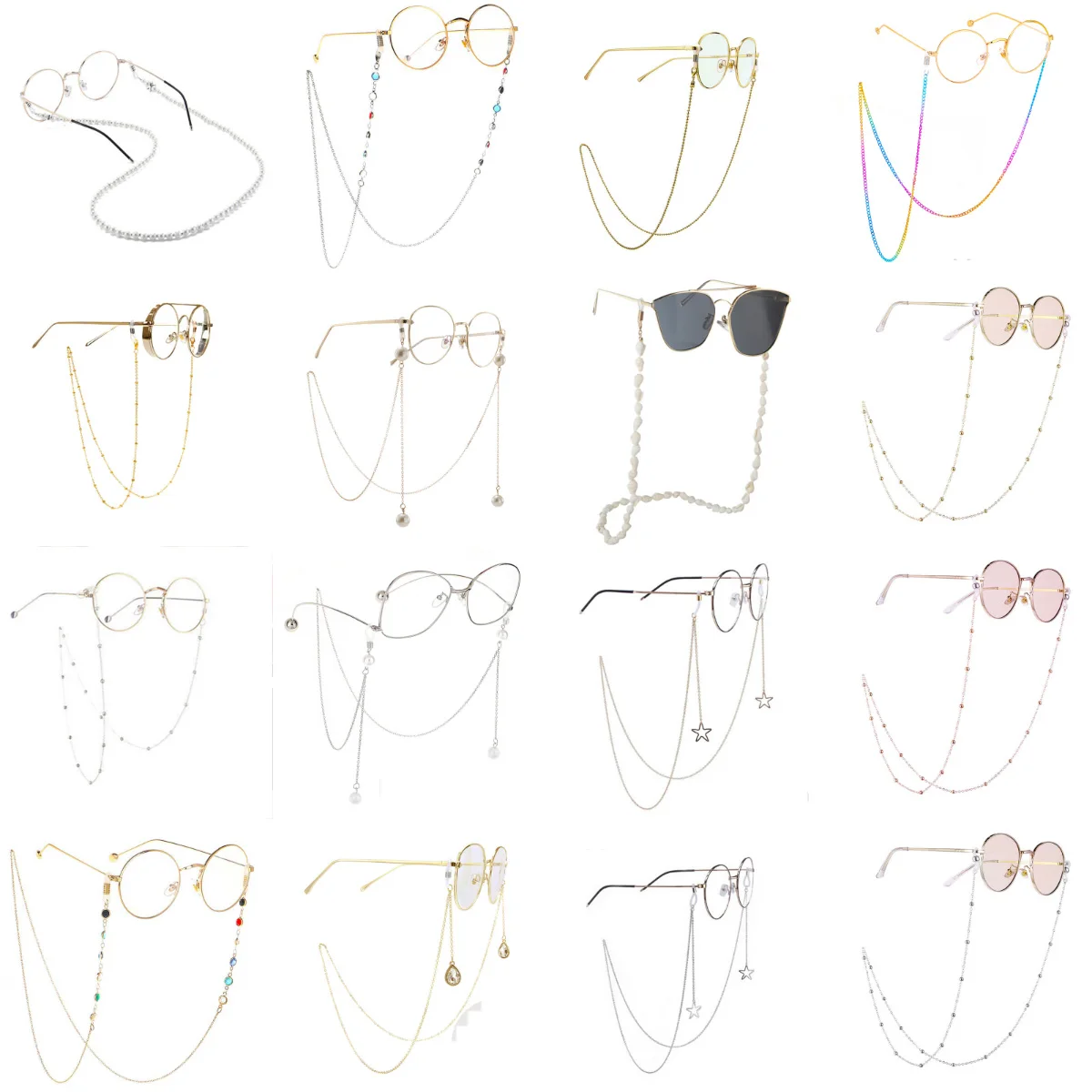 

Fashion Chic Womens Gold Silver Eyeglass Chains Sunglasses Reading Beaded Glasses Chain Eyewears Cord Holder Neck Strap Rope