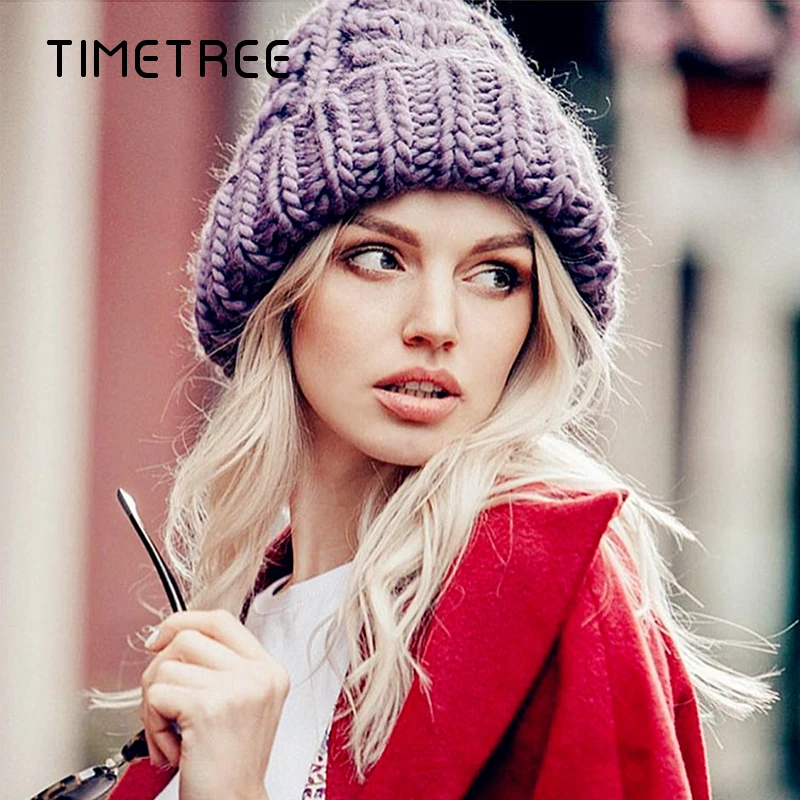 

ins Retro Wool knitting Winter Solid Thicken Beanies Caps Women Outdoor Ear Protection Soft Warm Berets Cap Snapback Leisure Hat