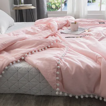 

Soft Throw Quilts Fresh Pink Patchwork Puilt Stitching Small Balls Duvet 1pc Soft Bedspread Solid Bed Cover Pastoral Bed linen