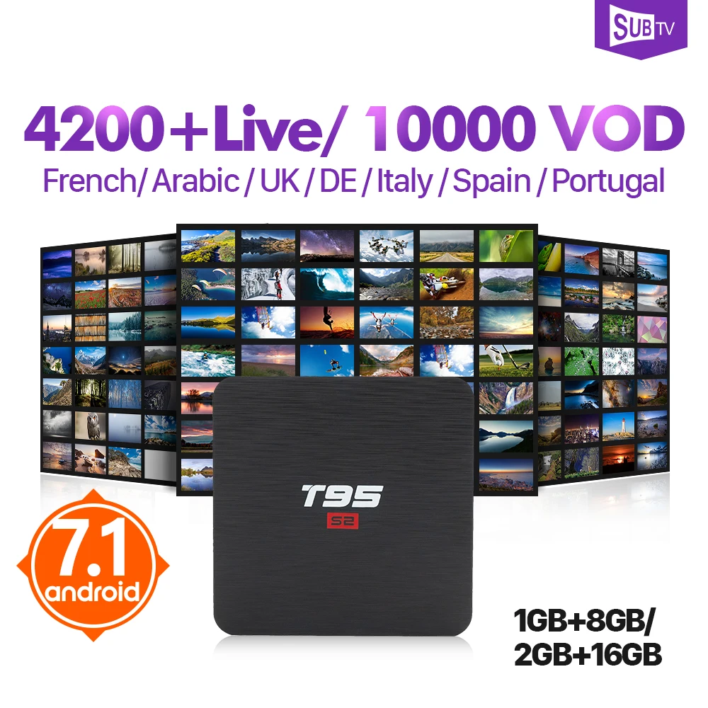 

SUBTV Subscription Box Full HD IPTV France Arabic Italy T95 S2 Android Smart TV Box IPTV Spain Portugal Canada Belgium IP TV