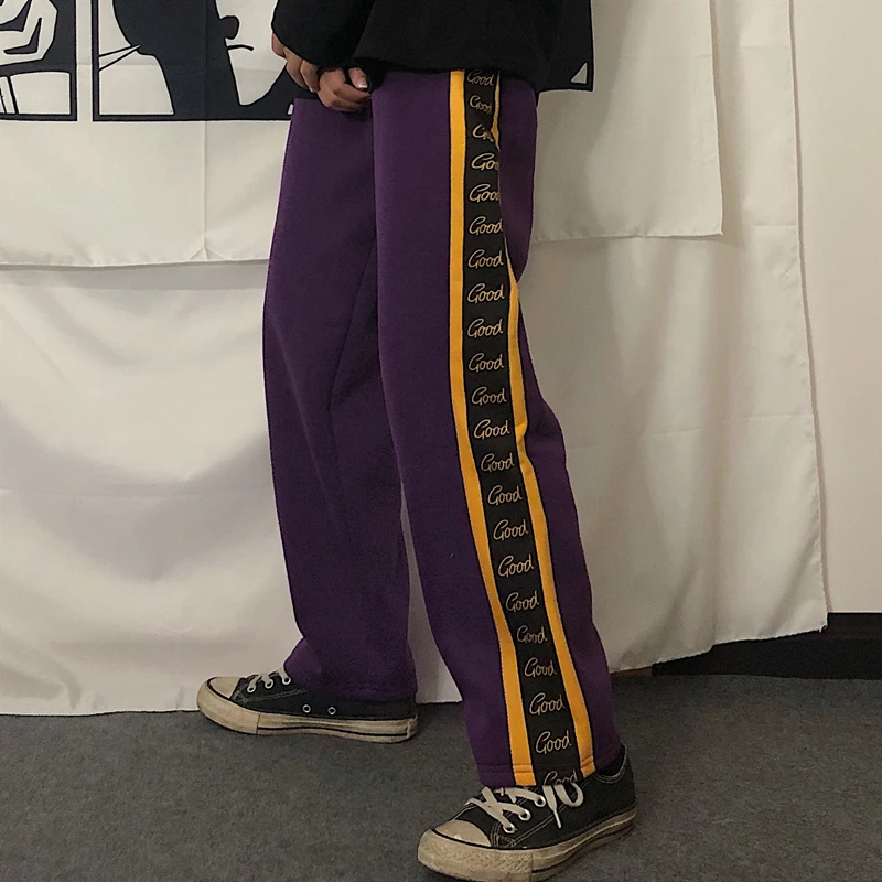 Neploe Harajuku, уличная одежда, Ретро стиль, длинные штаны, контрастные по бокам, цветные, с буквами, брюки для отдыха, для женщин и мужчин, флисовые прямые штаны, 55609