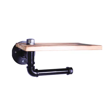 

Home Heavy Duty Paper Holder Wooden Shelf Washroom Bathroom Toilet Industrial Easy Install Cast Iron Pipe With Screw 2 In 1