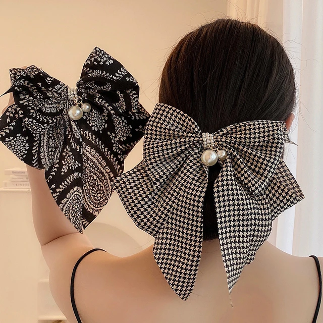 Fashion Woman Temperament Black Bowknot Ribbon Hair Clip for Girls Popular  Ponytail Hair Claw Pearls Hairpin Hair Accessories - AliExpress