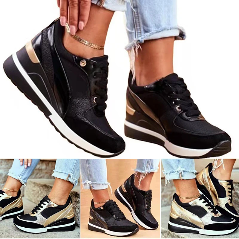 Baskets Plateforme Femme MIEHUIAI - Talon Compensé 10cm En Cuir Avec Semelle Antidérapante