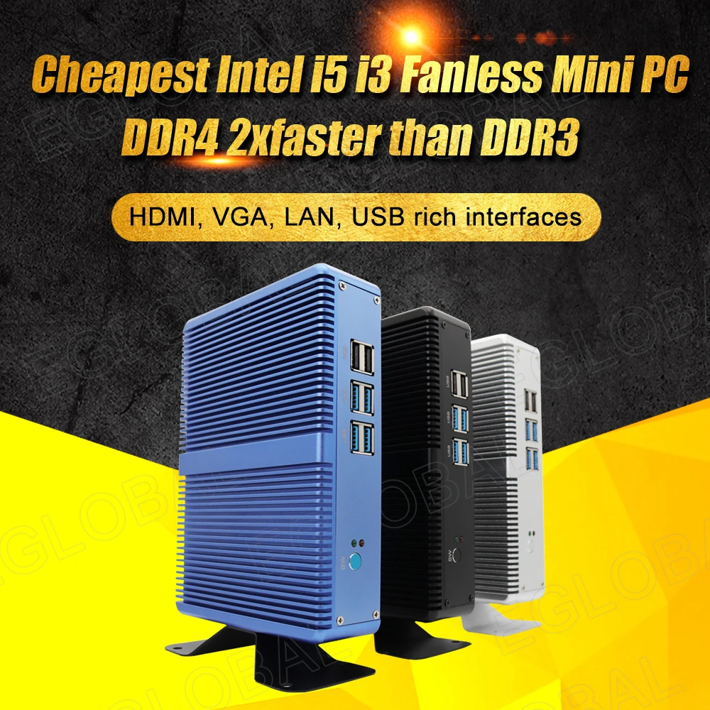 

Eglobal Core i5-7200U 3.1GHz fanless pc DDR4 16GB HD VGA mini computer 6USB mini-PCIE LAN desktop pc in bulk
