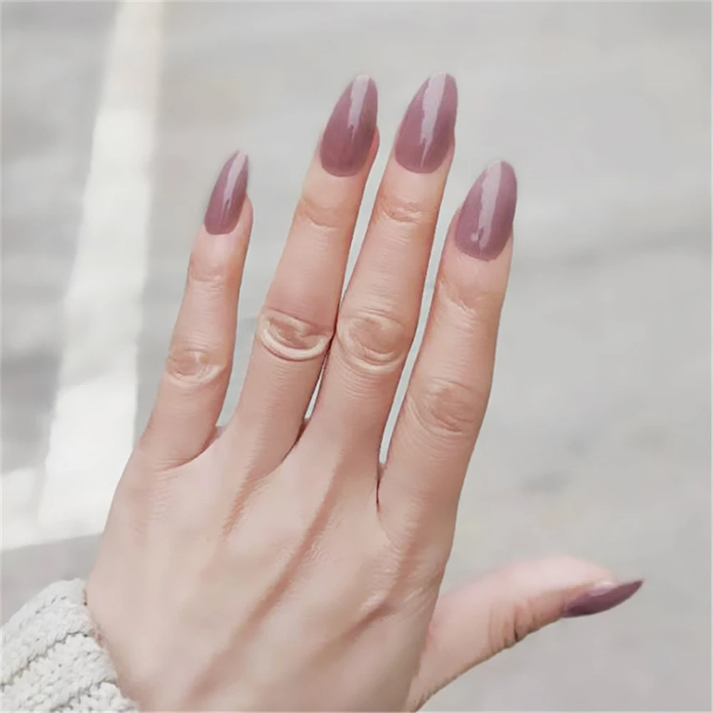 24 pcs Medium and Long Style Pointed Fake Nails Detachable Artificial Solid Color Nails Hot Sale 3