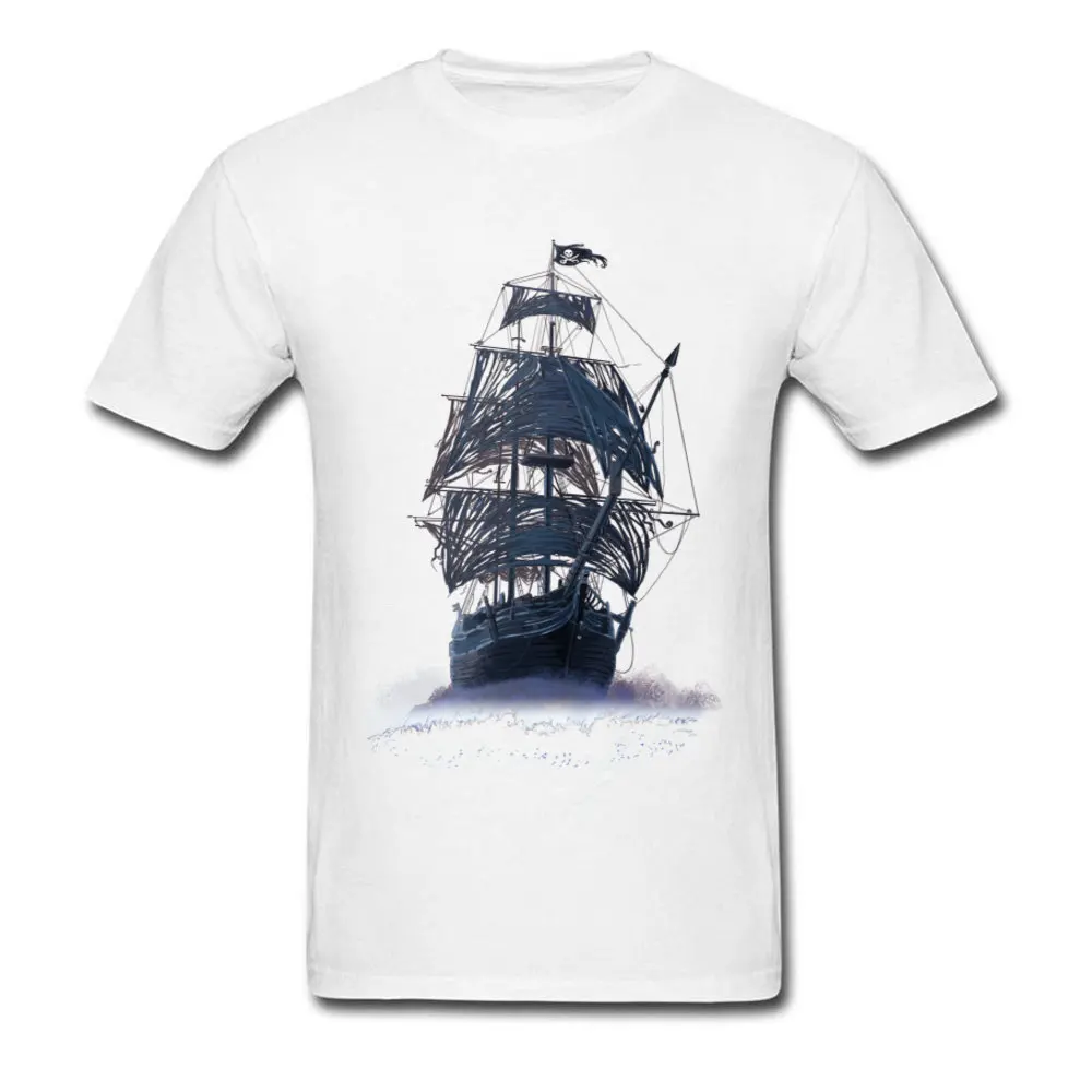 Company Mens Tops Tees Ghost_Pirate_Ship_6711 Normal T-shirts 100% Cotton Short Sleeve Geek T Shirts Crew Neck Ghost_Pirate_Ship_6711 white