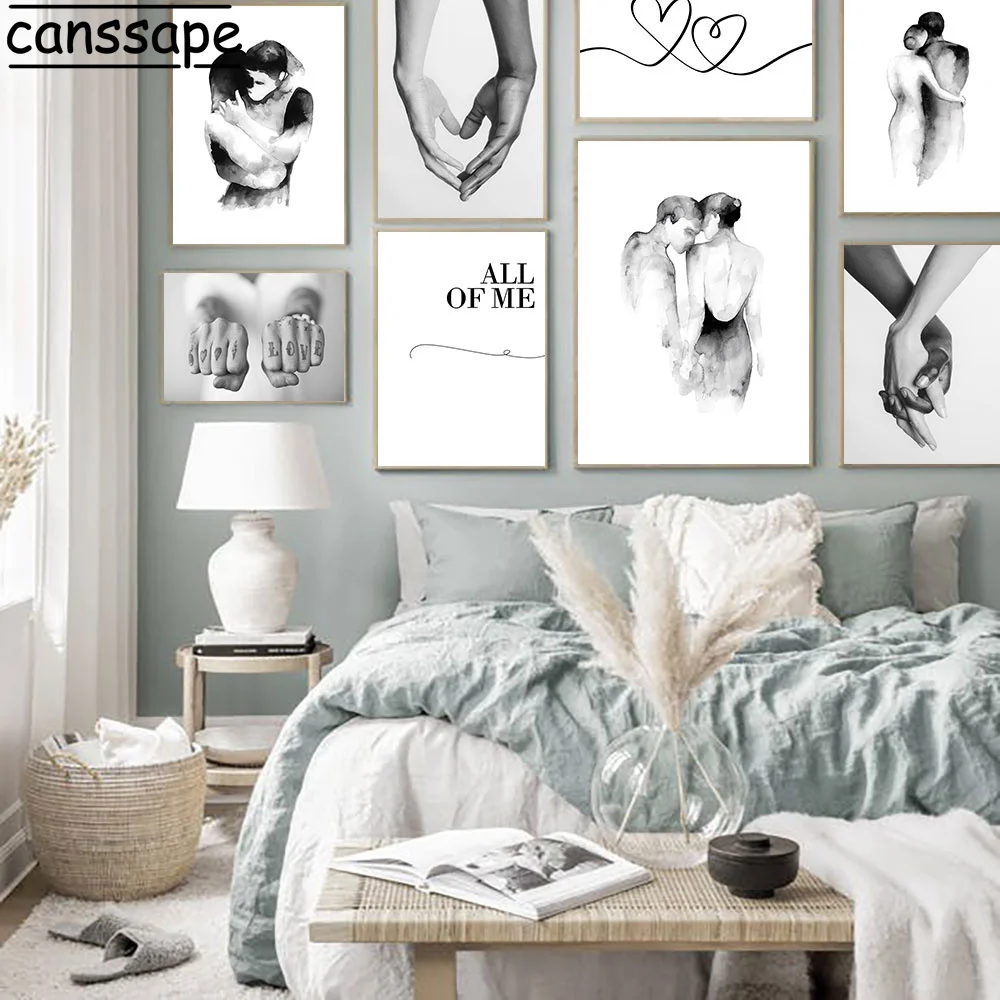 

Fashion Wall Art Prints Couple Canvas Poster Hand In Hand Painting Line Art Print Ink Wall Pictures For Living Room Decoration