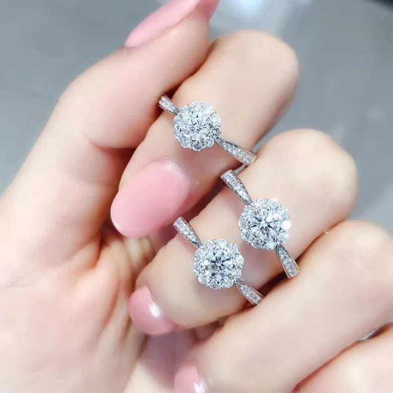 AEAW БРЭНД алмазные лотоса кольцо класса люкс из белого золота 18 карат 0.3CT кольцо с бриллиантом-цветком Обручение для Для женщин