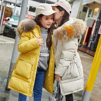 

NEW Girl Winter Cotton-Padded Jacket Children Fashion Coat Kids Outerwear warm down jacket big fur collarChildren Clothing 5-12Y