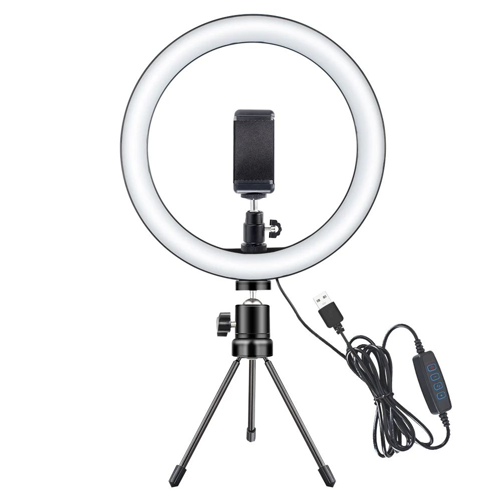 26 см светодиодный светильник-кольцо для фотосъемки, заполняющий светильник для камеры, телефона, кольцевая лампа, 10 дюймов, настольные штативы для макияжа, видео, Live Studio DA - Цвет абажура: Черный