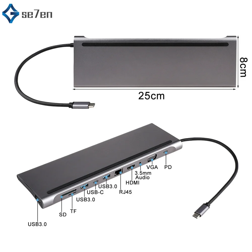 USB-C концентратор type C концентратор USB 3,0 Thunderbolt HDMI VGA 3,5 мм аудио RJ45 адаптер для MacBook Pro samsung Galaxy S9 USB C концентратор
