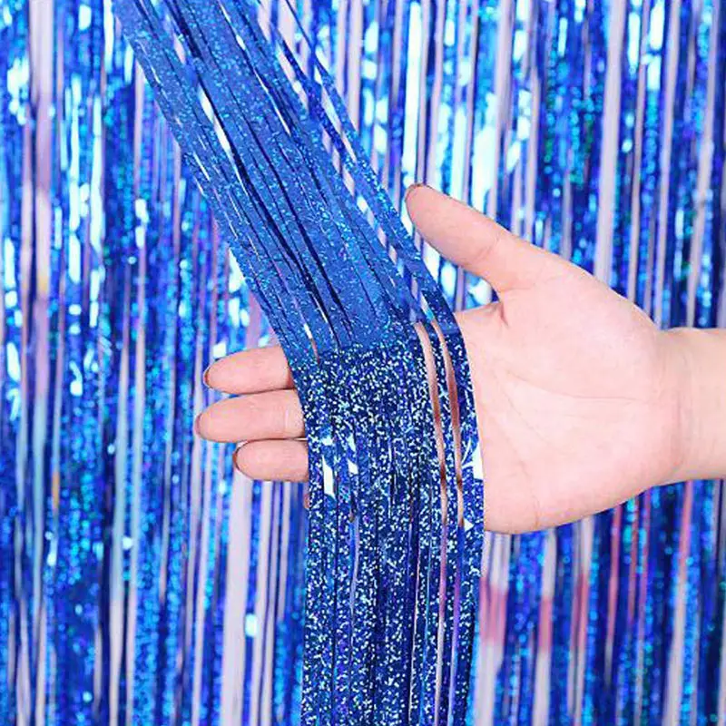 blue 2 м металлические блестки из фольги, бахрома, занавески,, веселое Рождество, вечерние украшения для дома, украшения, счастливый год, Рождество - Цвет: blue
