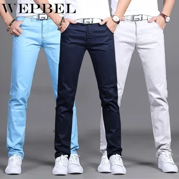 

WEPBEL New Fashion Casual Men Pants Cotton Slim Pant Straight Trousers Business Solid Color Men Plus Size