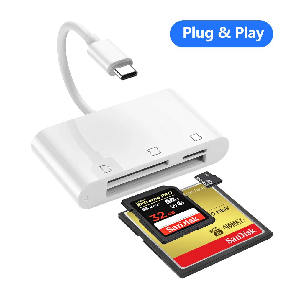 

SD Card Reader, RayCue 3 in 1 USB Type C to SD/Micro SD/CF Card Reader, USB C CompactFlash Card Trail Game Camera Card Reader fo