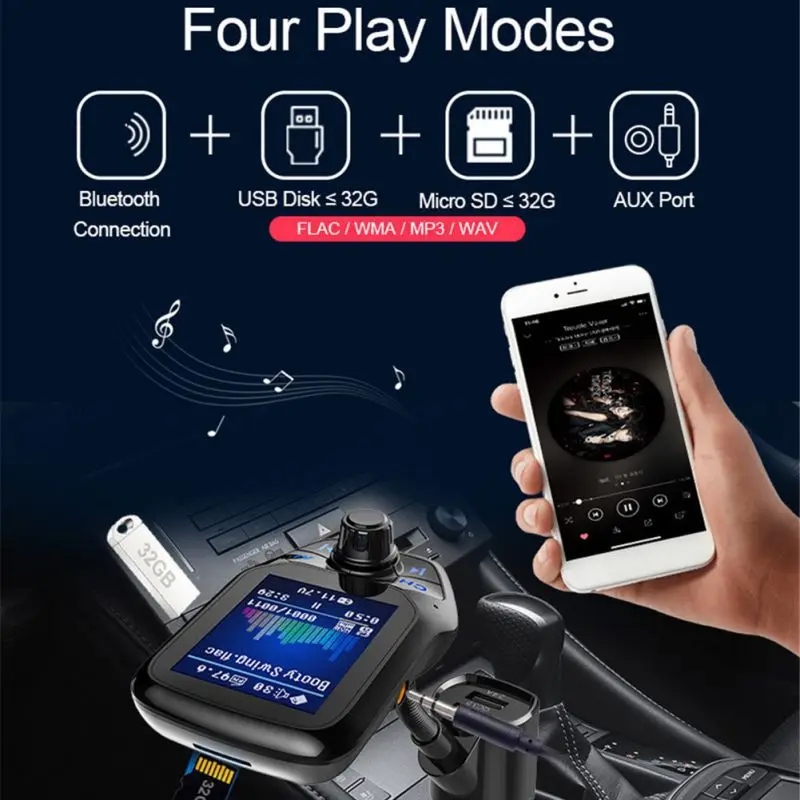 Цветной экран Автомобильный Mp3 музыкальный плеер Bluetooth приемник fm-передатчик Aux аудио выход Автомобильное двойное USB зарядное устройство