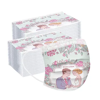 

100pc Adult Valentine's Day Printing Breathable Disposable Mask Three-layer Non-woven Dustproof Windproof Earloops Masks Masque
