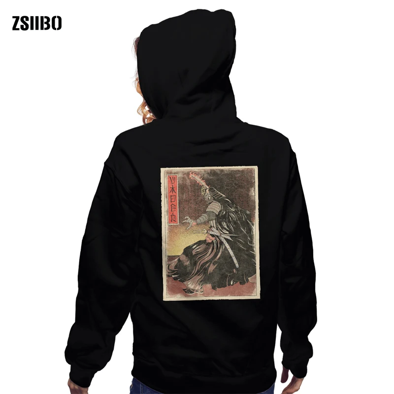 Black warrior ZSIIBO японский Harajuku стиль с капюшоном для мужчин/леди хип хоп Повседневная самурайская толстовка с капюшоном мужская одежда печать DIYWGWY13 - Цвет: Black warrior