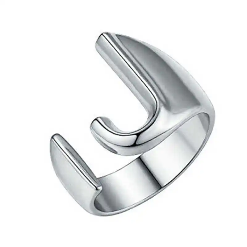 Silver-J Z to A Fashion Открытое кольцо персонализированное письмо Регулируемая печатка серебряного цвета - Цвет основного камня: Silver-J