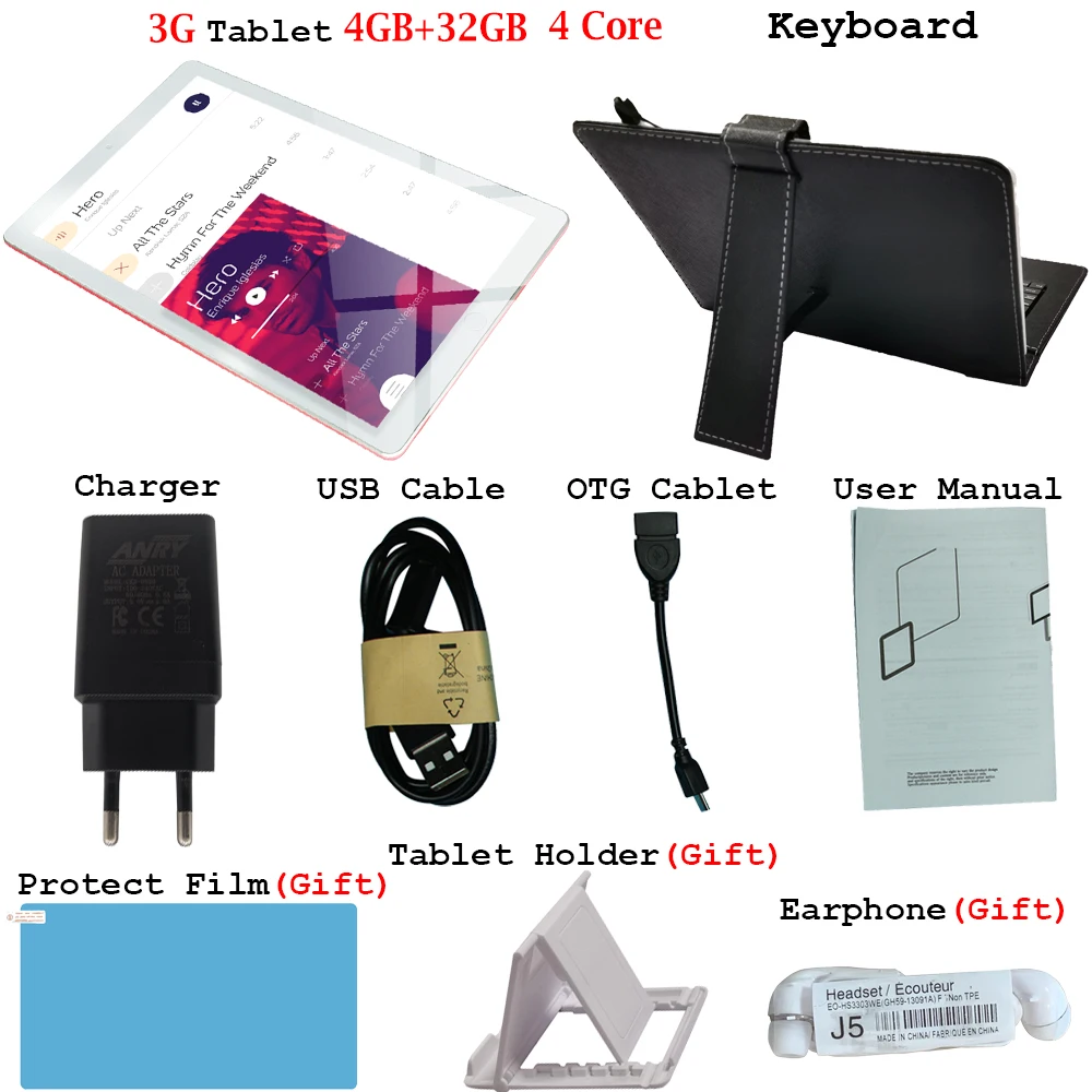 Add Keyboard ANRY, 3G, планшеты с телефонными звонками, 10 дюймов, Android 7,0, сенсорный экран, четыре ядра, 4 Гб+ 32 ГБ, Wi-Fi, gps, Bluetooth, для детей, обучающий фаблет - Комплект: Add Keyboard