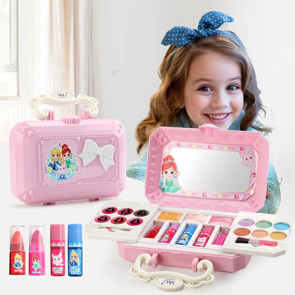 

Girls Exquisite Makeup Toy Set Children Gift Portable Brush Pretend Play DIY Princesses Blusher Interactive Lipstick Eyeshadow