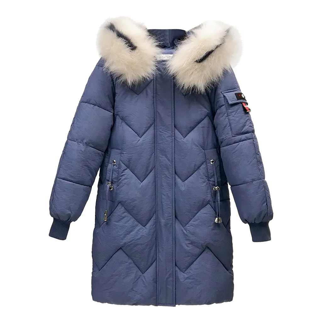 Women Down Jacket With Fur Hooded Long Coat Cotton Padded Warm Parka Womens Parkas Warm Hooded Women Outerwear Parka