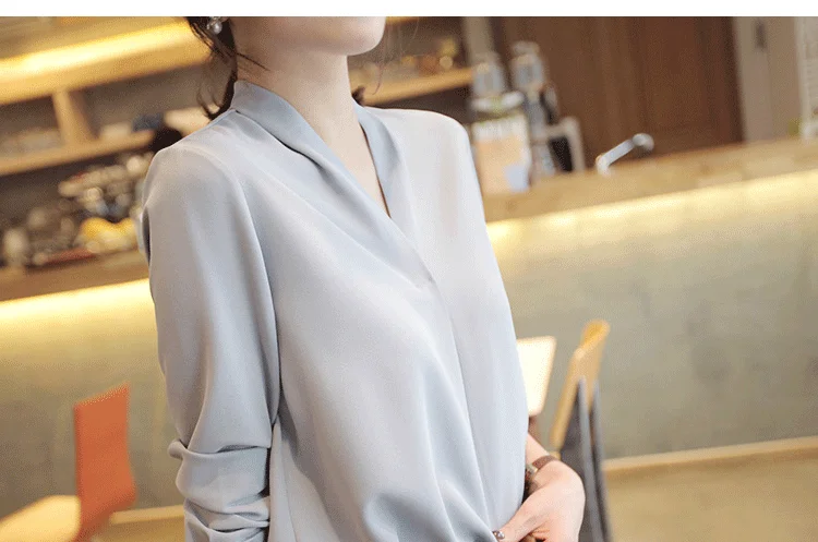 بلوزات النساء فضفاضة لصيف طويلة الأكمام قميص شيفون