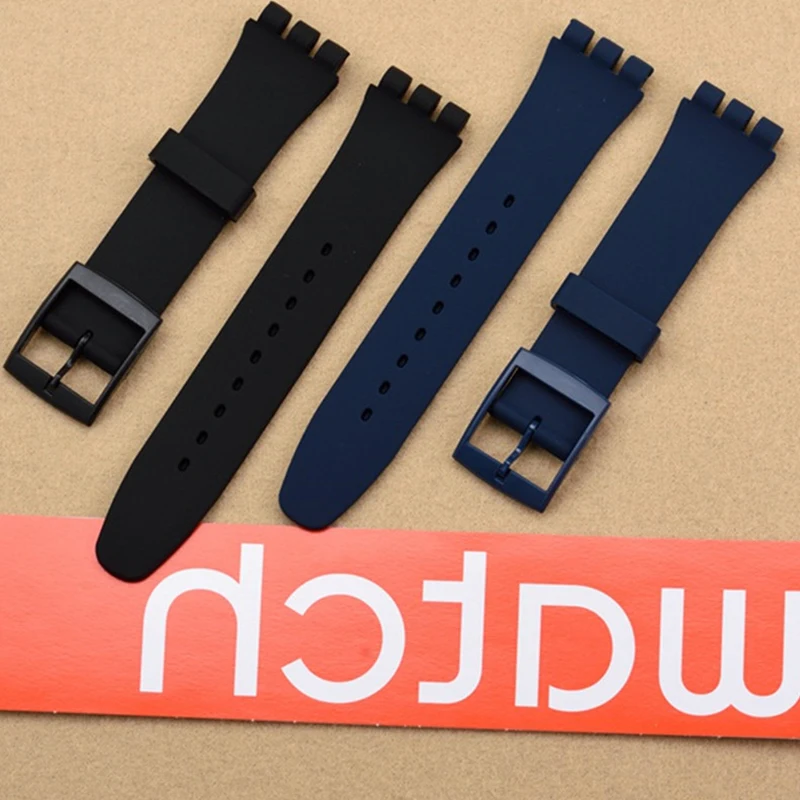 Ремешок силиконовый для часов Swatch 17 мм 19 резиновый спортивный браслет с пряжкой