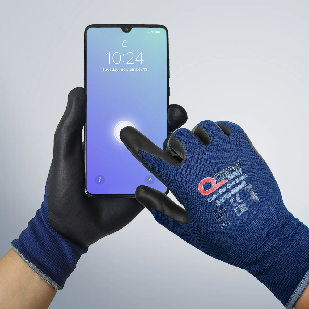 Рабочие защитные перчатки для сенсорных экранов 3 пары темно-синие с покрытием