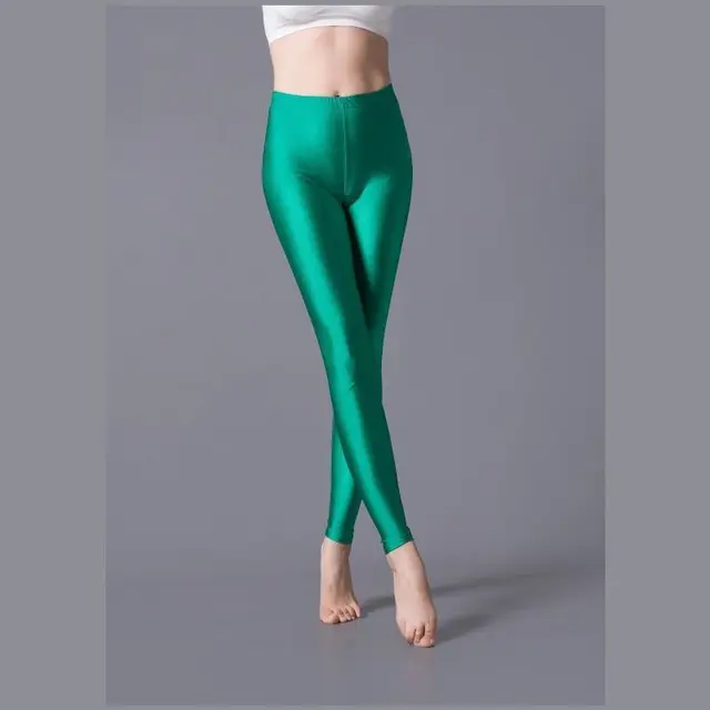  - Women Solid Color Leggings Casual Shinny Elasticity milk silk pencil Pants Fluorescent Candy Ankle Length trousers Bottoms