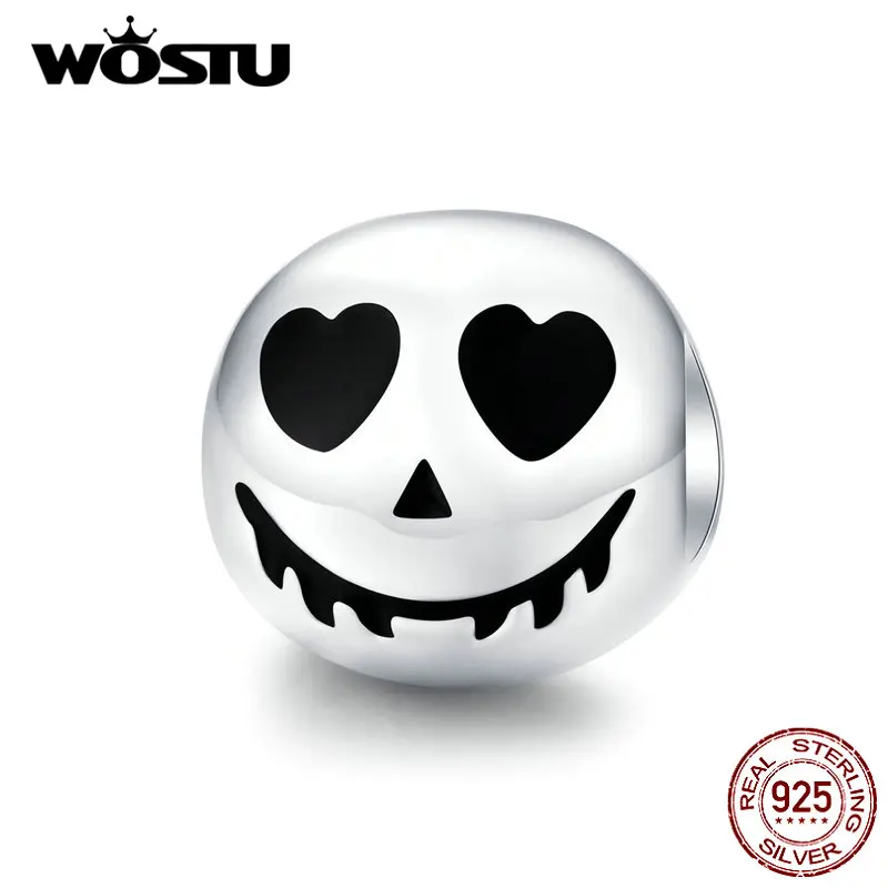 WOSTU 925 пробы серебряные страшные бусины в виде черепа подходят к оригинальному браслету Подвески на Хэллоуин Страшные вечерние ювелирные изделия на Хэллоуин CQC1359