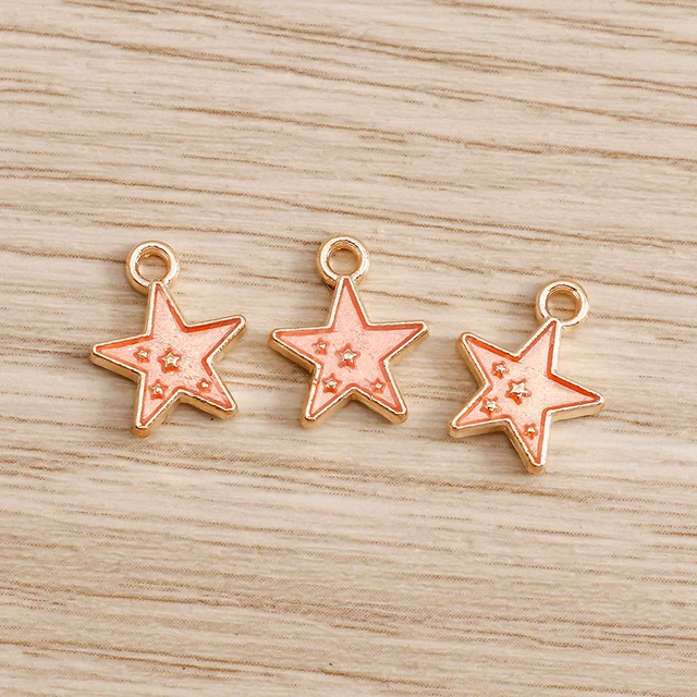 10pcs/lot Enamel Alloy Enamel Charms for Jewelry Making Cute Moon Star Sun Charms Pendant for DIY Necklaces Earrings Accessories Orange Color