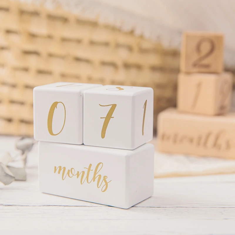 1set Baby Milestone Karten Holz Block Weiß Baby Geburt Monat Anzahl Gedenk Milestone Souvenir Neugeborenen Foto Zubehör – Detail 17