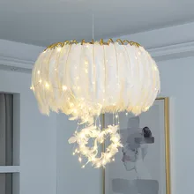 

New white feather chandelier living room bedroom girl children's room luxurious romantic firefly decoration Chandelier