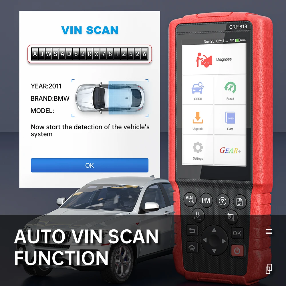 US $299.00 Original Launch CRP818 All Systems Diagnostic Tools ABS Bleeding ETS Reset DPF REG TPMS Reset Injector Coding OBD2 Scanner