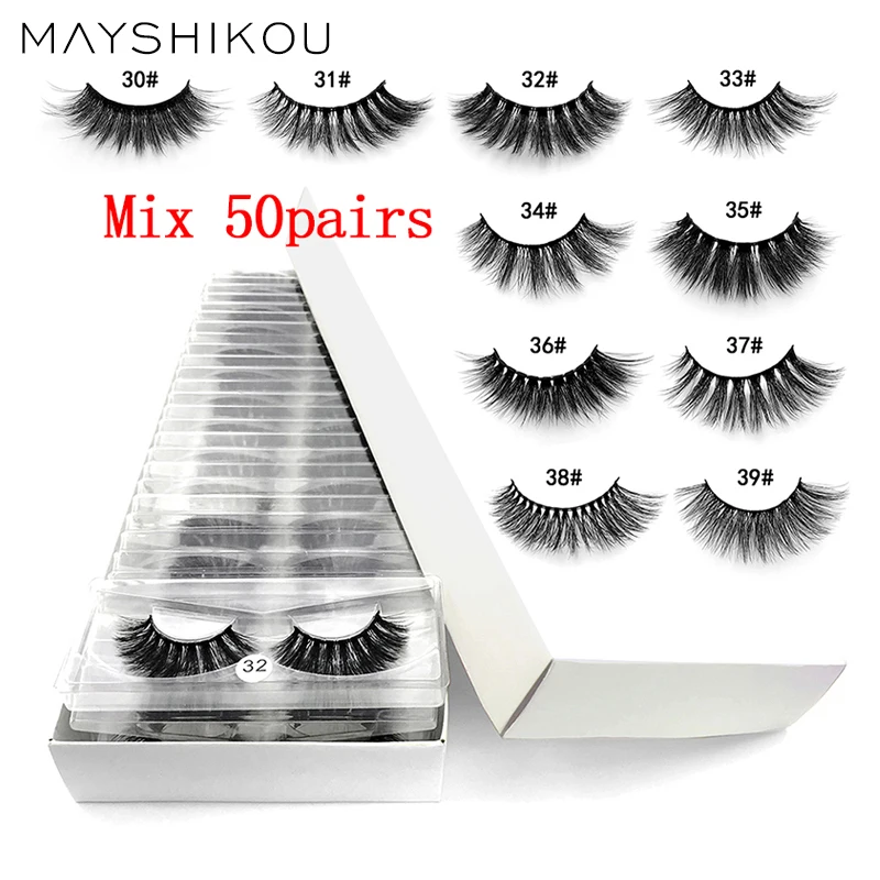 

MAYSHIKOU 10/20/30/40/50Pairs Wholesale 3D Faux Mink Eyelash False Eyelashes Extension-lashes Thick Style lash Synthetic Hair
