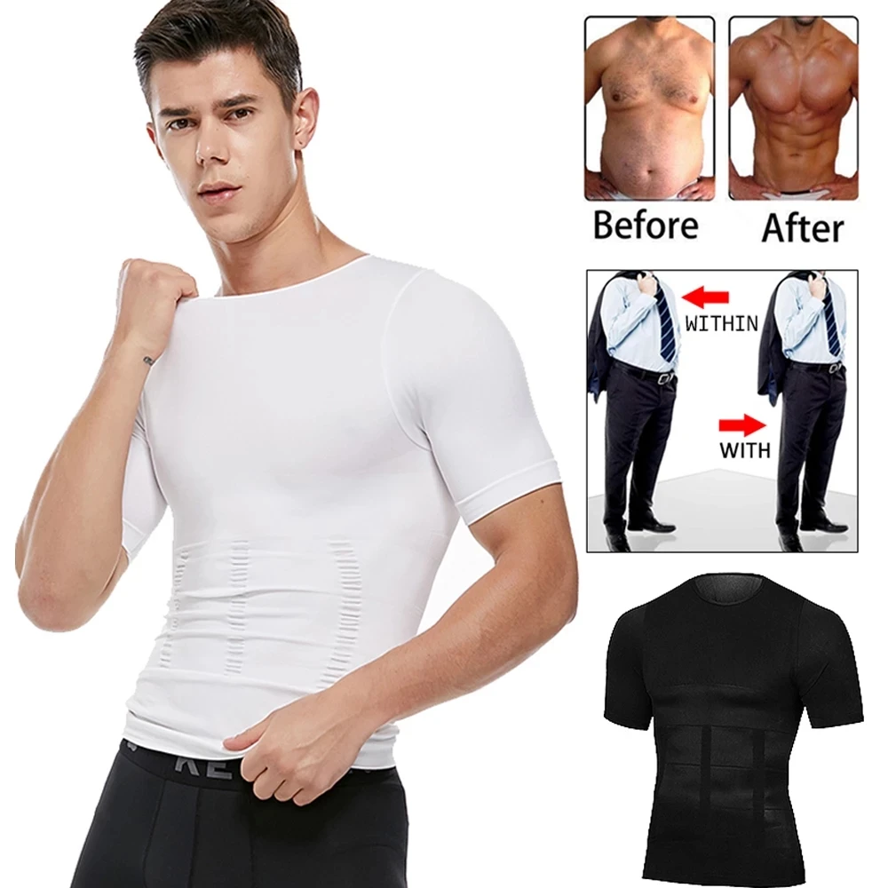 Mens Body Shaper Slimming Shirt Compression Vest Elastic Slim Shapewear White XXL