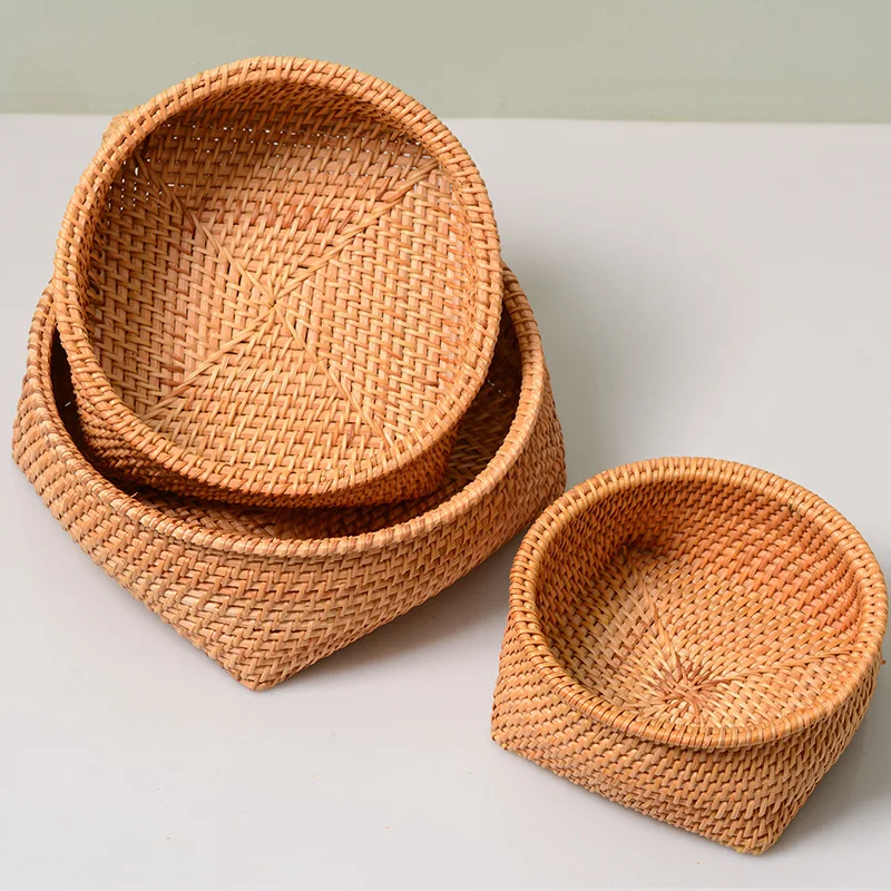 

Rattan Basket Storage Portable Fruit Basketry Candy Snack Square Bottom Tray Woven Plant Baskets For Organizing Plant Fiber