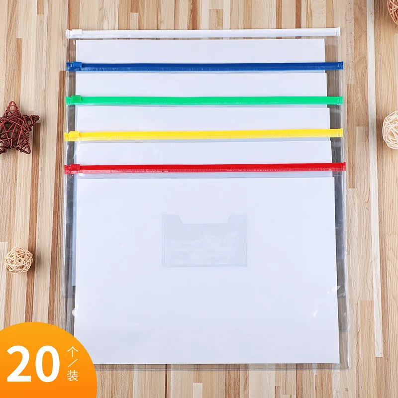 

20 PCs Zippered File Bag Portfolio Students Thick File Bag for Student Waterproof Large-Volume Office Stationery Income