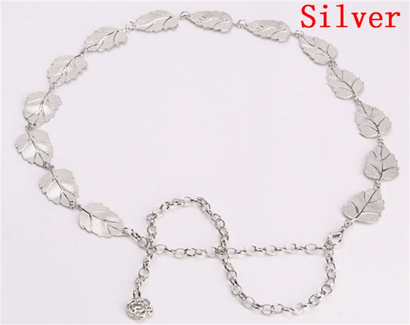 Женский модный дизайн пояс в форме листьев Золотой металлический поясной ремень мягкий эластичный пояс - Цвет: Серебристый
