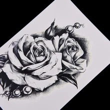 Noir grande fleur corps Art imperméable temporaire Sexy cuisse tatouages rose pour femme Flash tatouage autocollants 150x105mm(China)