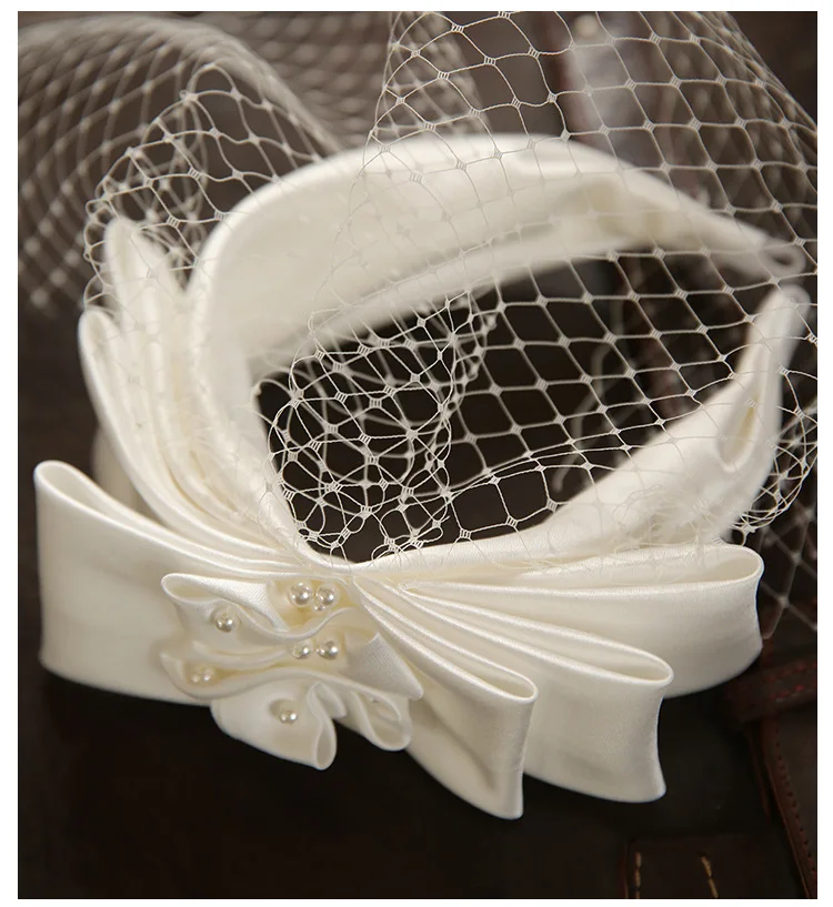 Vintage Champagne Mesh Bow Headband Bridal Headdress wedding hair Accessories hair accessories bridal hair accessories