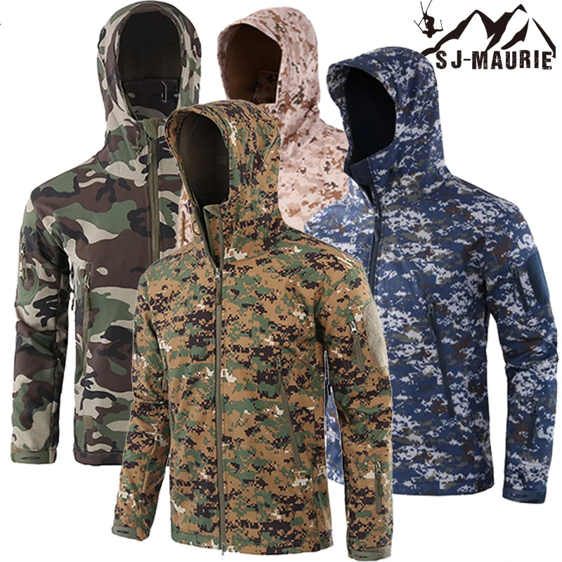 Открытый камуфляж Водонепроницаемый Softshell ветрозащитный Тактический Охота куртка рыбалка треккинг ватки Для мужчин пальто военный куртка