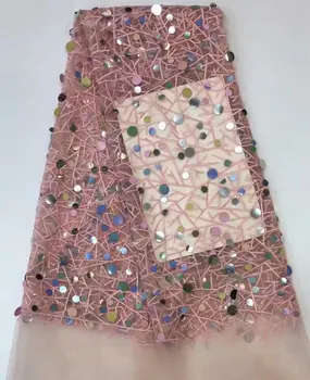 

Latest High Quality PINK sequined Tulle Lace Fabric / 3D Embroidered French Nigerian Lace Fabrics Material FFD-1014