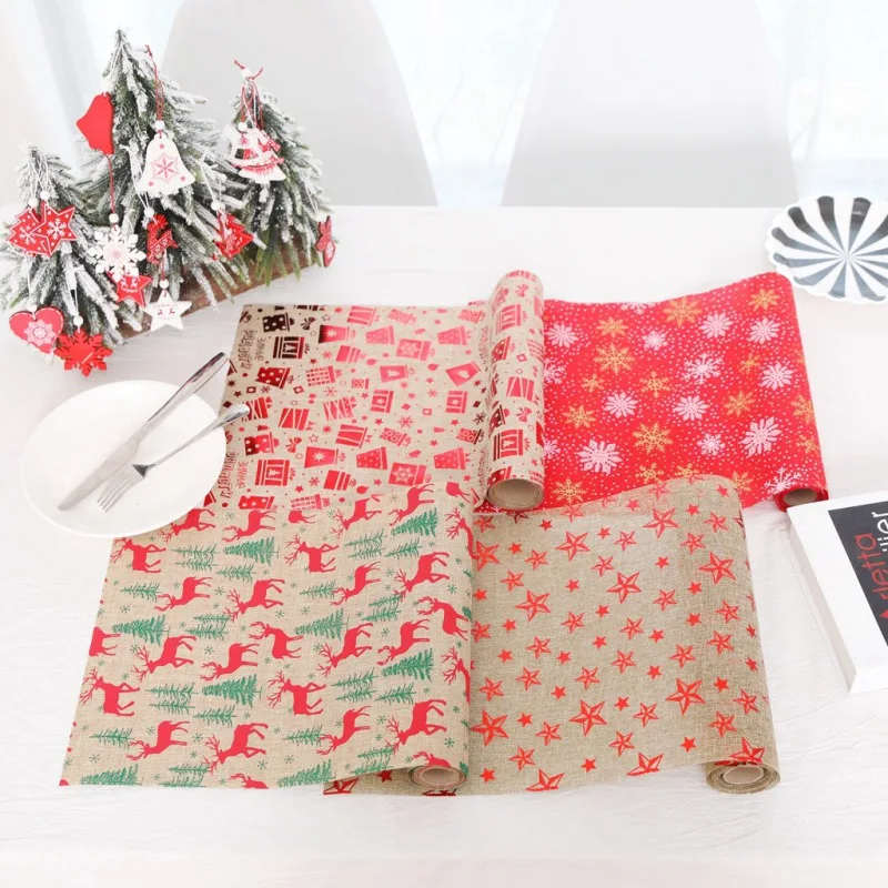 

Christmas Table Runner Christmas Pattern Printed Cotton Linen Festive Christmas Holiday Dinning Table Decorative Table Runner