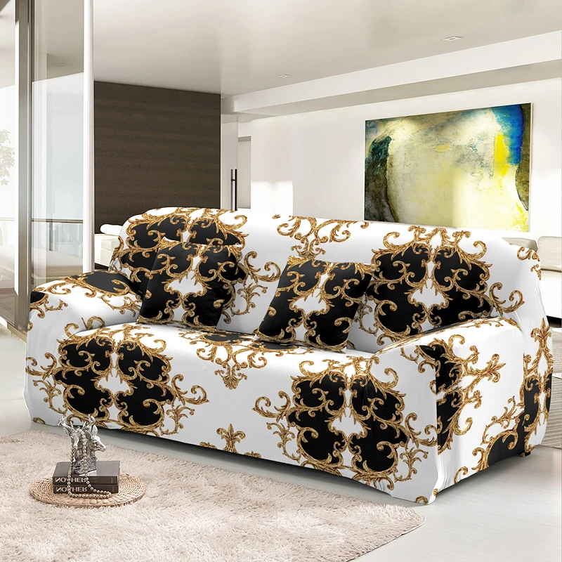 Gouden Lijnen Psychedelische Geometrische Stretch Cover Voor Sofa L