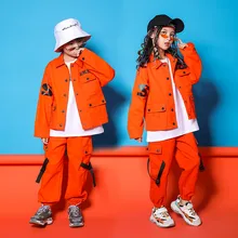 Костюмы в стиле джаз, оранжевая куртка с длинными рукавами и штаны Одежда для уличных танцев для мальчиков танцевальный комплект в стиле хип-хоп, танцевальная одежда для сцены, Детская От 4 до 18 лет